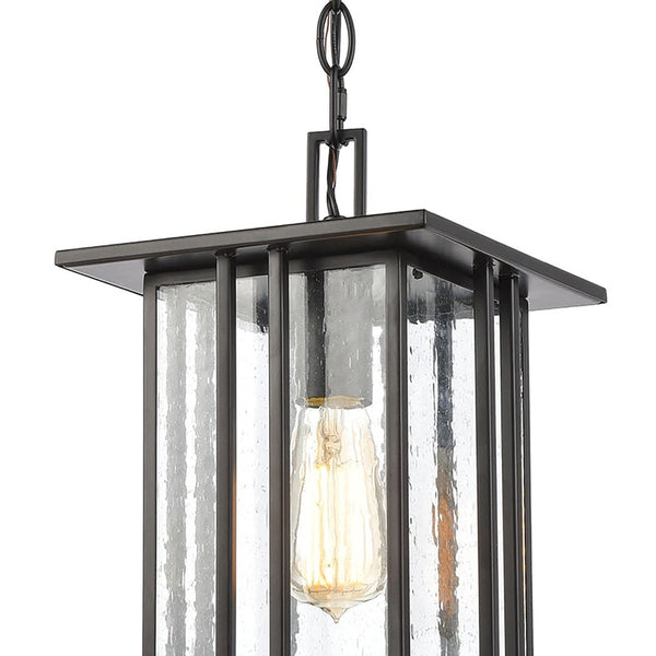 Atlas Radnor 8" Wide 1-Light Outdoor Pendant - Mission-Style Matte Black Fixture with Seeded Glass Shade OL11042-BK