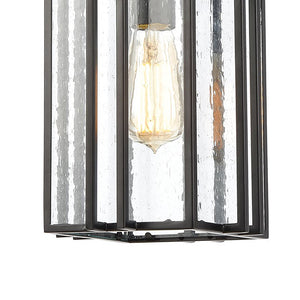 Atlas Radnor 8" Wide 1-Light Outdoor Pendant - Mission-Style Matte Black Fixture with Seeded Glass Shade OL11042-BK