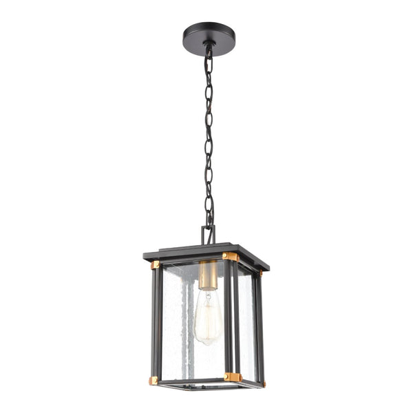 Atlas Vincentown 8'' Wide 1-Light Outdoor Pendant - Modern Matte Black with Brass Accents for Patios OL11050-BK