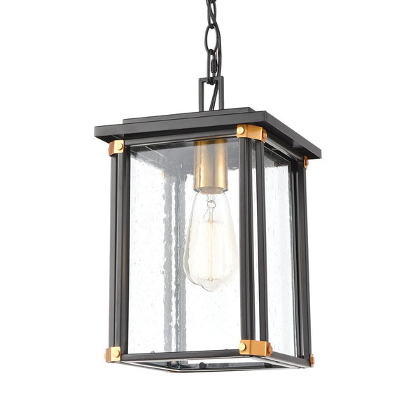 Atlas Vincentown 8'' Wide 1-Light Outdoor Pendant - Modern Matte Black with Brass Accents for Patios OL11050-BK