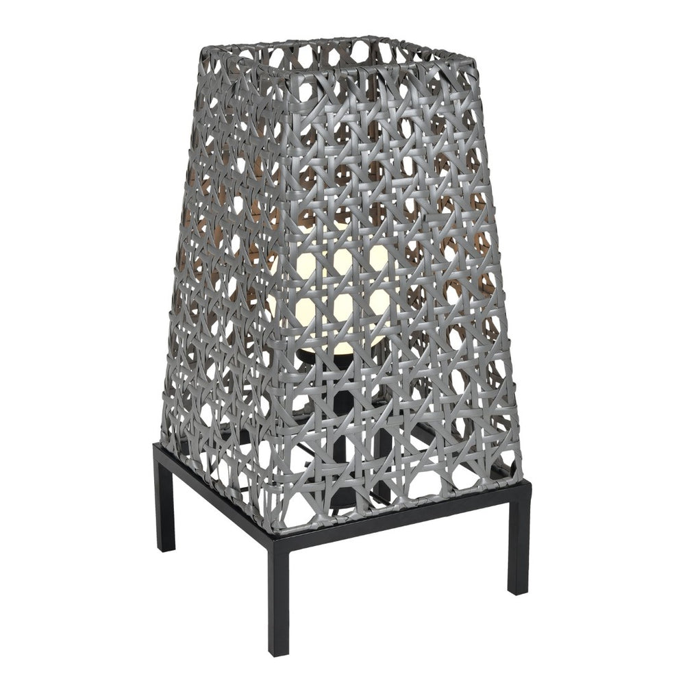 Atlas Carus Rattan-Style 27" High Outdoor Table Lamp - Elegant Gray Design for Patios & Poolside Areas OL11053-GY