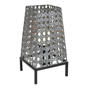 Atlas Carus Rattan-Style 27" High Outdoor Table Lamp - Elegant Gray Design for Patios & Poolside Areas OL11053-GY