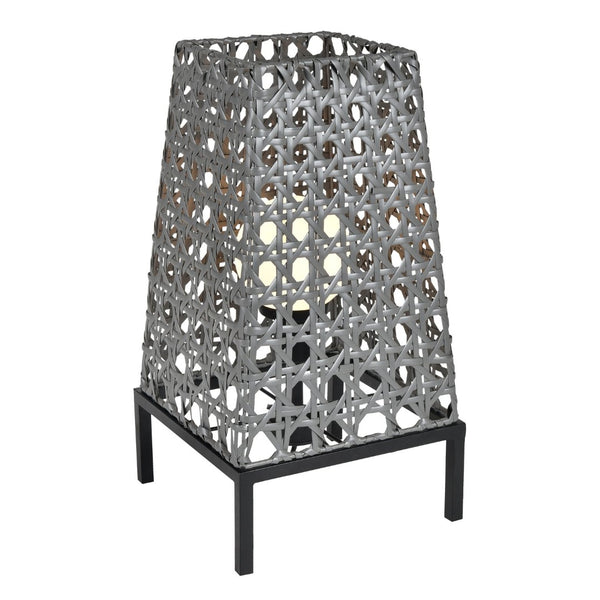 Atlas Carus Rattan-Style 27" High Outdoor Table Lamp - Elegant Gray Design for Patios & Poolside Areas OL11053-GY
