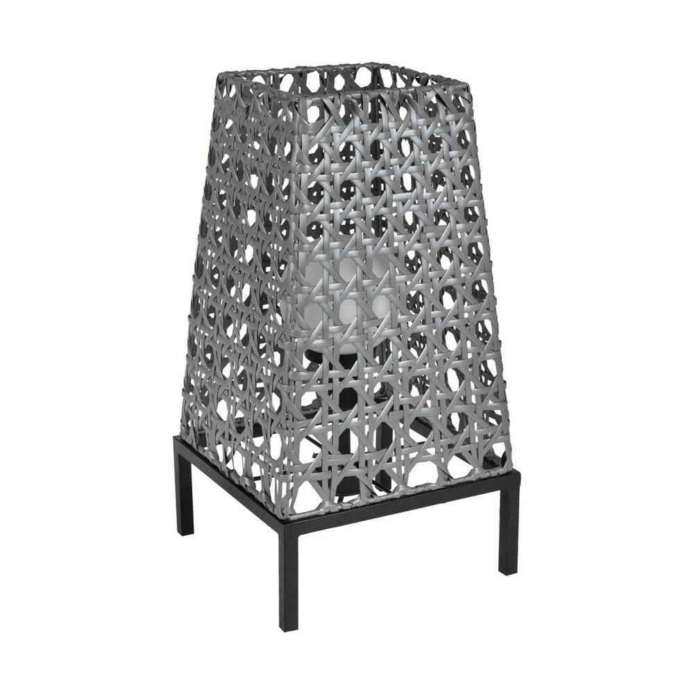 Atlas Carus Rattan-Style 27" High Outdoor Table Lamp - Elegant Gray Design for Patios & Poolside Areas OL11053-GY