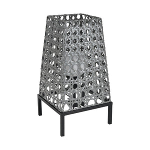 Atlas Carus Rattan-Style 27" High Outdoor Table Lamp - Elegant Gray Design for Patios & Poolside Areas OL11053-GY