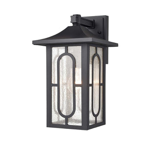 Atlas Parkdale 14.5'' High Outdoor Sconce - Mission-Inspired Black Metal Light with Seeded Glass Panels OL11058-BK