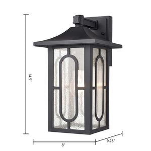 Atlas Parkdale 14.5'' High Outdoor Sconce - Mission-Inspired Black Metal Light with Seeded Glass Panels OL11058-BK