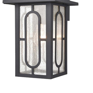 Atlas Parkdale 14.5'' High Outdoor Sconce - Mission-Inspired Black Metal Light with Seeded Glass Panels OL11058-BK