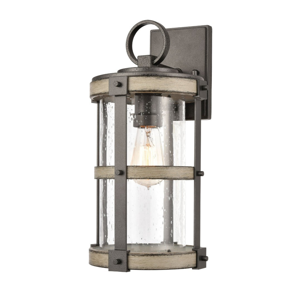 Atlas Annenberg 16'' High Farmhouse Outdoor Sconce - Weather-Resistant Cast Aluminum with Seeded Glass OL11063-GY