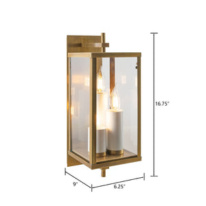 Atlas Back Bay 3-Light Outdoor Sconce – Elegant Lantern-Style Fixture for Patios and Entries, Easy Install Aged Brass 6.25'' OL11067-BS