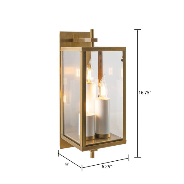 Atlas Back Bay 3-Light Outdoor Sconce – Elegant Lantern-Style Fixture for Patios and Entries, Easy Install Aged Brass 6.25'' OL11067-BS