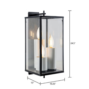 Atlas Back Bay 3-Light Outdoor Sconce – Elegant Lantern-Style Fixture for Patios and Entries, Easy Install Matte Black OL11068-BK
