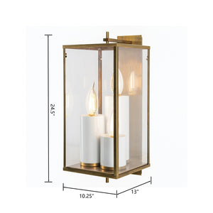 Atlas Back Bay 3-Light Outdoor Sconce – Elegant Lantern-Style Fixture for Patios and Entries, Easy Install Aged Brass 10.25'' OL11068-BS