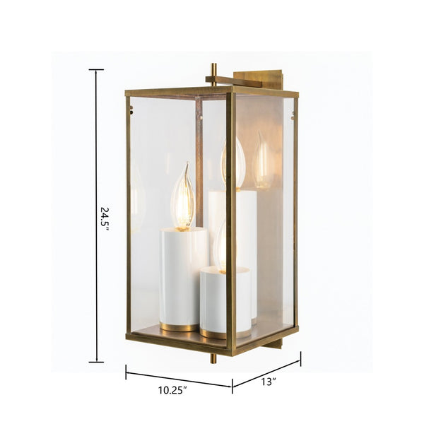 Atlas Back Bay 3-Light Outdoor Sconce – Elegant Lantern-Style Fixture for Patios and Entries, Easy Install Aged Brass 10.25'' OL11068-BS