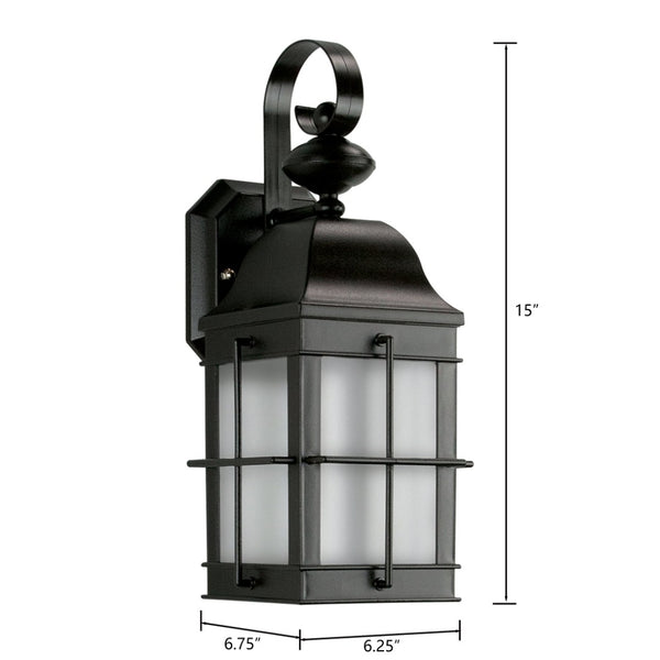 Atlas Bibury 15-Inch 1-Light Outdoor Lantern Sconce - Classic Black Metal Design for Timeless Charm OL11075-BK