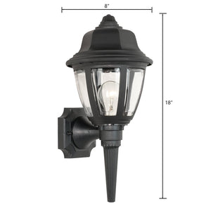 Atlas Capi 18" High Outdoor Lantern Sconce - Classic Black Metal, Beveled Glass for Elegant Illumination OL11086-BK