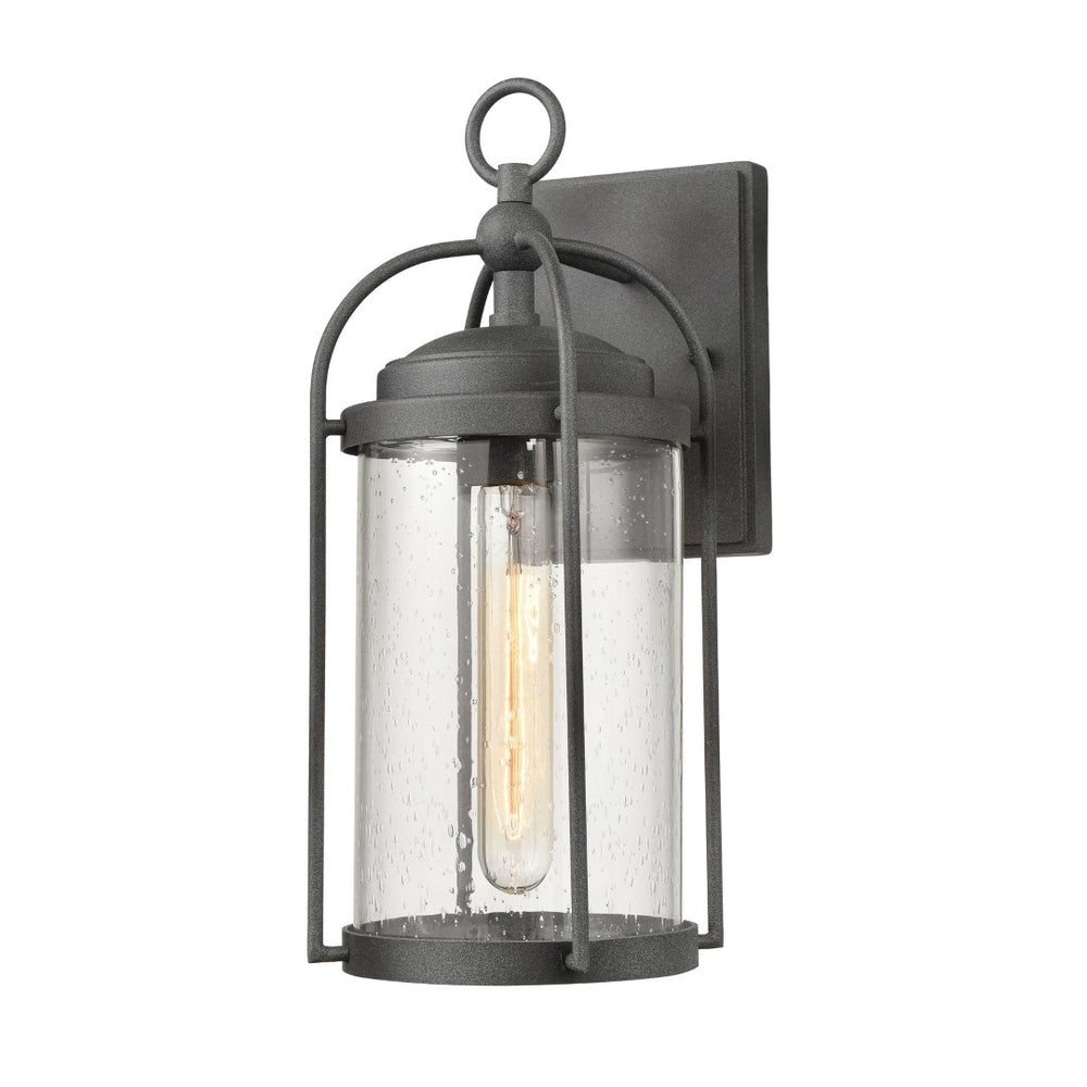 Atlas Catalonia 13.5'' High 1-Light Outdoor Sconce - Charming Metal Cage with Soft Seeded Glass Illumination Distressed Zinc 5.5'' OL11091-GY