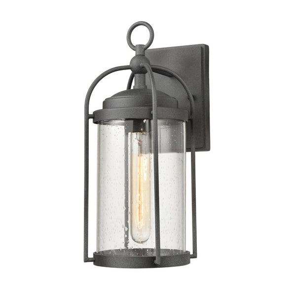 Atlas Catalonia 13.5'' High 1-Light Outdoor Sconce - Charming Metal Cage with Soft Seeded Glass Illumination Distressed Zinc 5.5'' OL11091-GY