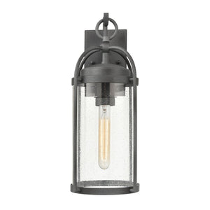 Atlas Catalonia 13.5'' High 1-Light Outdoor Sconce - Charming Metal Cage with Soft Seeded Glass Illumination Distressed Zinc 6.5'' OL11092-GY