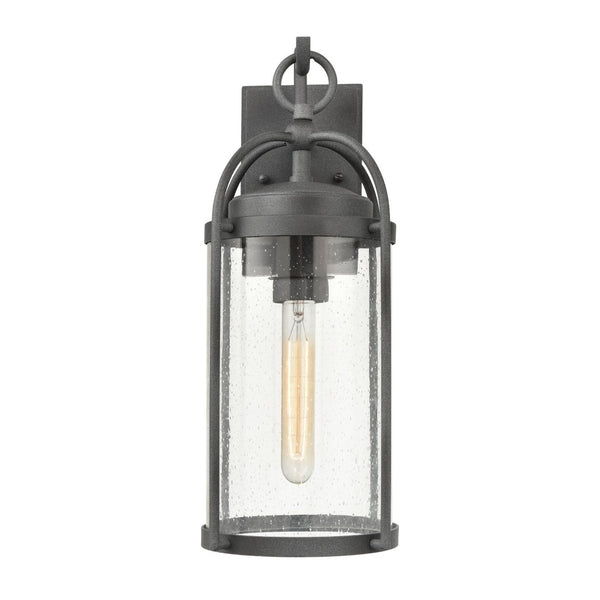 Atlas Catalonia 13.5'' High 1-Light Outdoor Sconce - Charming Metal Cage with Soft Seeded Glass Illumination Distressed Zinc 6.5'' OL11092-GY