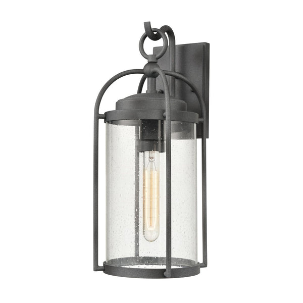 Atlas Catalonia 13.5'' High 1-Light Outdoor Sconce - Charming Metal Cage with Soft Seeded Glass Illumination Distressed Zinc 6.5'' OL11092-GY