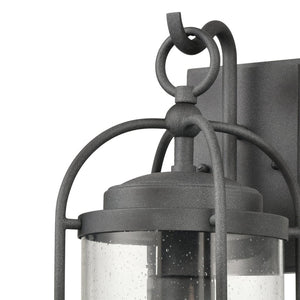Atlas Catalonia 13.5'' High 1-Light Outdoor Sconce - Charming Metal Cage with Soft Seeded Glass Illumination Distressed Zinc 6.5'' OL11092-GY