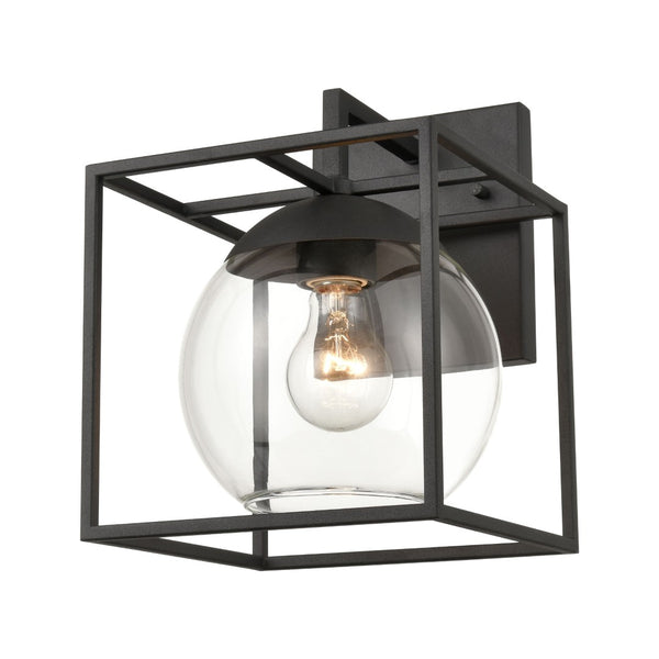 Atlas Cubed Outdoor Sconce - Retro-Inspired 1-Light Fixture with Clear Globe for Timeless Charm and Durability Charcoal 8'' OL11115-BK