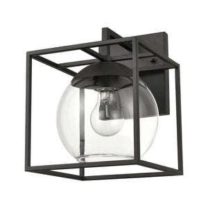 Atlas Cubed Outdoor Sconce - Retro-Inspired 1-Light Fixture with Clear Globe for Timeless Charm and Durability Charcoal 8'' OL11115-BK