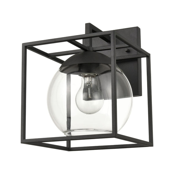 Atlas Cubed Outdoor Sconce - Retro-Inspired 1-Light Fixture with Clear Globe for Timeless Charm and Durability Charcoal 8'' OL11115-BK