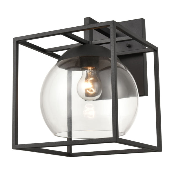 Atlas Cubed Outdoor Sconce - Retro-Inspired 1-Light Fixture with Clear Globe for Timeless Charm and Durability Charcoal 10'' OL11116-BK