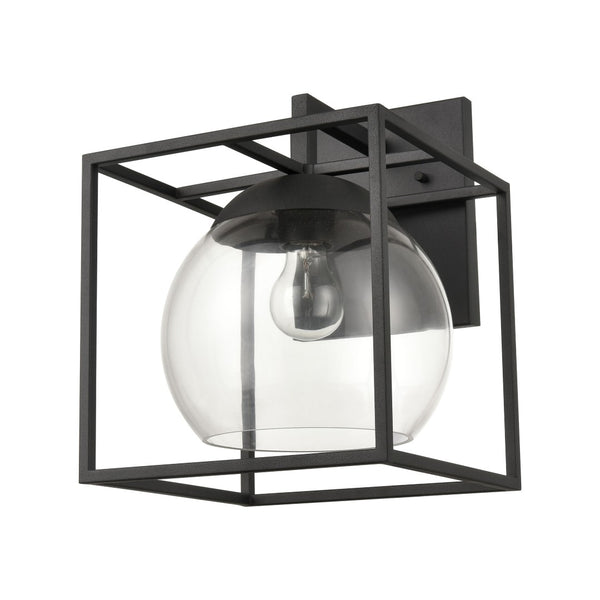 Atlas Cubed Outdoor Sconce - Retro-Inspired 1-Light Fixture with Clear Globe for Timeless Charm and Durability Charcoal 10'' OL11116-BK