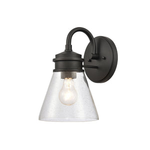 Atlas Dovas Outdoor Wall Sconce - Classic 1-Light Design with Seeded Glass for Timeless Curb Appeal Textured Black 7.25'' OL11127-BK