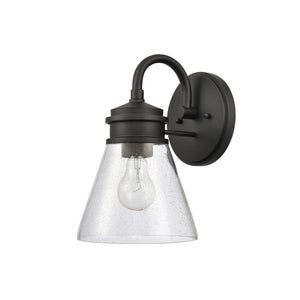 Atlas Dovas Outdoor Wall Sconce - Classic 1-Light Design with Seeded Glass for Timeless Curb Appeal Textured Black 7.25'' OL11127-BK