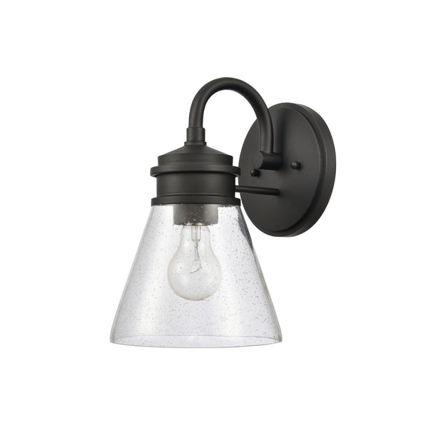 Atlas Dovas Outdoor Wall Sconce - Classic 1-Light Design with Seeded Glass for Timeless Curb Appeal Textured Black 7.25'' OL11127-BK