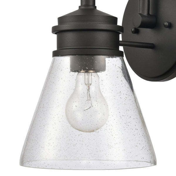 Atlas Dovas Outdoor Wall Sconce - Classic 1-Light Design with Seeded Glass for Timeless Curb Appeal Textured Black 7.25'' OL11127-BK