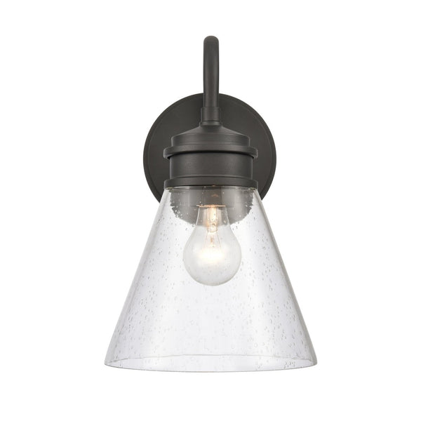 Atlas Dovas Outdoor Wall Sconce - Classic 1-Light Design with Seeded Glass for Timeless Curb Appeal Textured Black 8.5'' OL11128-BK