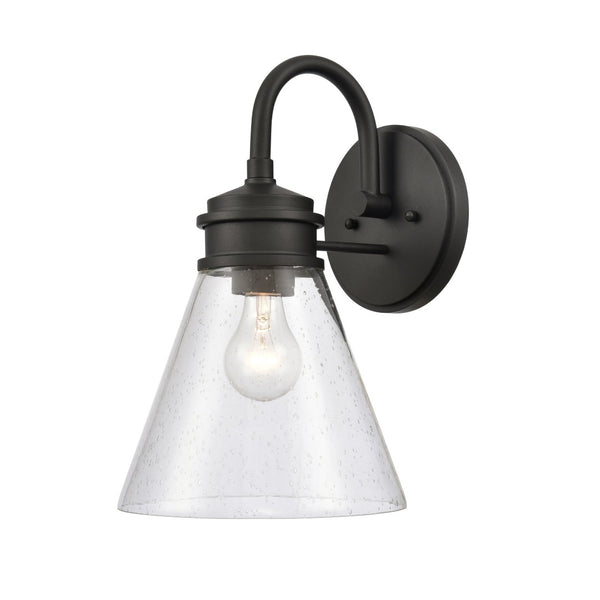 Atlas Dovas Outdoor Wall Sconce - Classic 1-Light Design with Seeded Glass for Timeless Curb Appeal Textured Black 8.5'' OL11128-BK