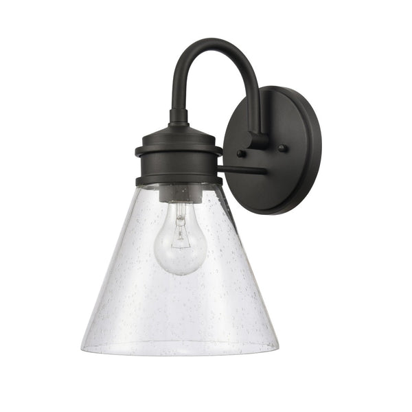 Atlas Dovas Outdoor Wall Sconce - Classic 1-Light Design with Seeded Glass for Timeless Curb Appeal Textured Black 8.5'' OL11128-BK