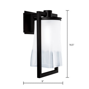 Atlas Drape 1-Light Outdoor Sconce - Matte Black, Irregular Glass Shade for Stylish Exterior Illumination OL11129-BK