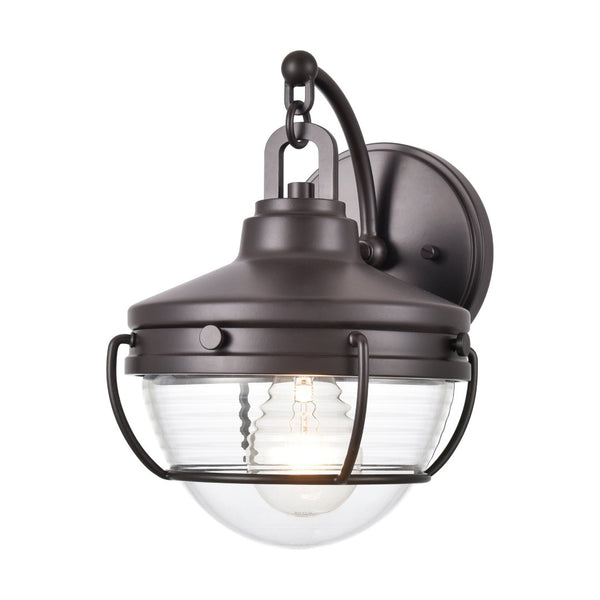 Atlas Eastport Nautical-Inspired Outdoor Wall Sconce with Clear Ribbed Glass for Coastal Charm Decor Oil Rubbed Bronze 8'' OL11130-BZ