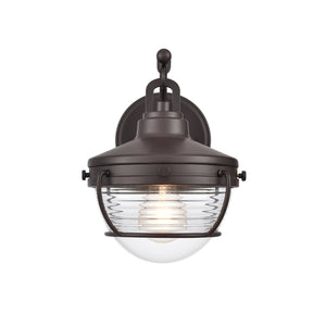 Atlas Eastport Nautical-Inspired Outdoor Wall Sconce with Clear Ribbed Glass for Coastal Charm Decor Oil Rubbed Bronze 8'' OL11130-BZ