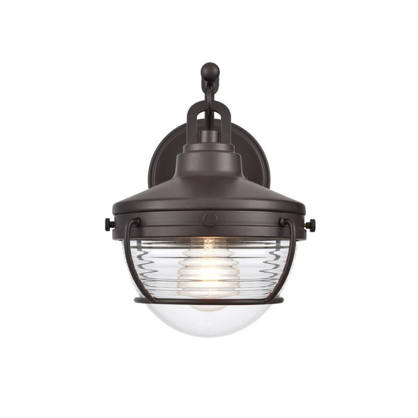 Atlas Eastport Nautical-Inspired Outdoor Wall Sconce with Clear Ribbed Glass for Coastal Charm Decor Oil Rubbed Bronze 8'' OL11130-BZ