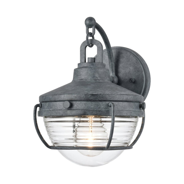 Atlas Eastport Nautical-Inspired Outdoor Wall Sconce with Clear Ribbed Glass for Coastal Charm Decor Aged Zinc 8'' OL11130-GY