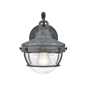 Atlas Eastport Nautical-Inspired Outdoor Wall Sconce with Clear Ribbed Glass for Coastal Charm Decor Aged Zinc 8'' OL11130-GY