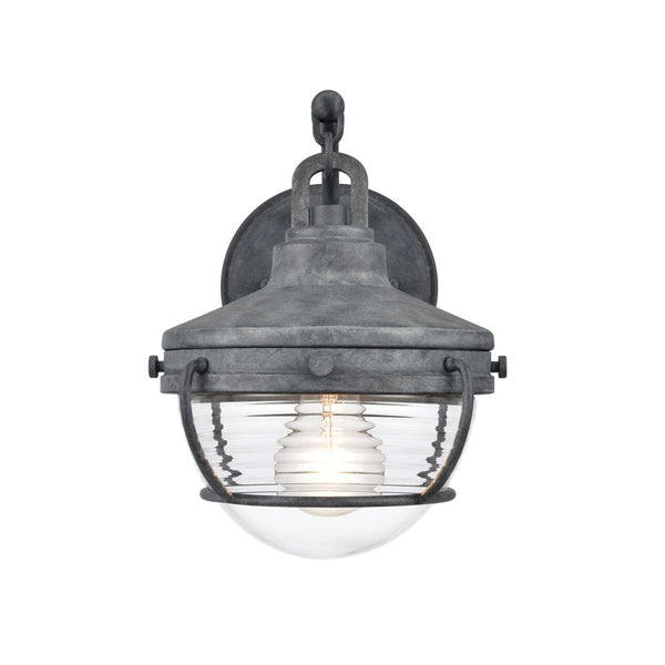 Atlas Eastport Nautical-Inspired Outdoor Wall Sconce with Clear Ribbed Glass for Coastal Charm Decor Aged Zinc 8'' OL11130-GY