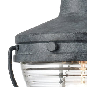 Atlas Eastport Nautical-Inspired Outdoor Wall Sconce with Clear Ribbed Glass for Coastal Charm Decor Aged Zinc 8'' OL11130-GY
