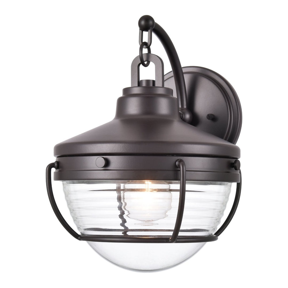 Atlas Eastport Nautical-Inspired Outdoor Wall Sconce with Clear Ribbed Glass for Coastal Charm Decor Oil Rubbed Bronze 9'' OL11131-BZ