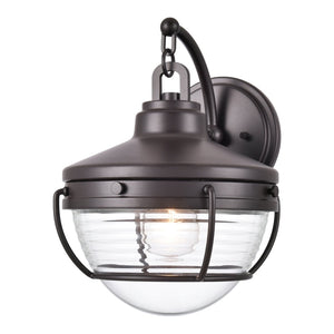Atlas Eastport Nautical-Inspired Outdoor Wall Sconce with Clear Ribbed Glass for Coastal Charm Decor Oil Rubbed Bronze 9'' OL11131-BZ