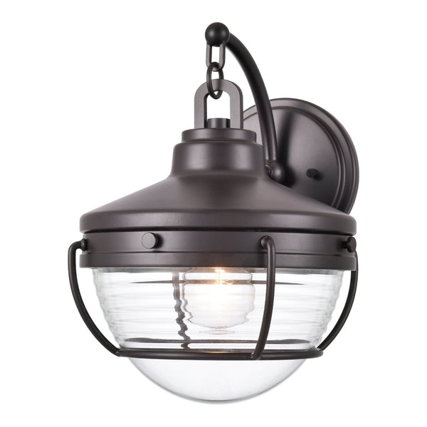 Atlas Eastport Nautical-Inspired Outdoor Wall Sconce with Clear Ribbed Glass for Coastal Charm Decor Oil Rubbed Bronze 9'' OL11131-BZ