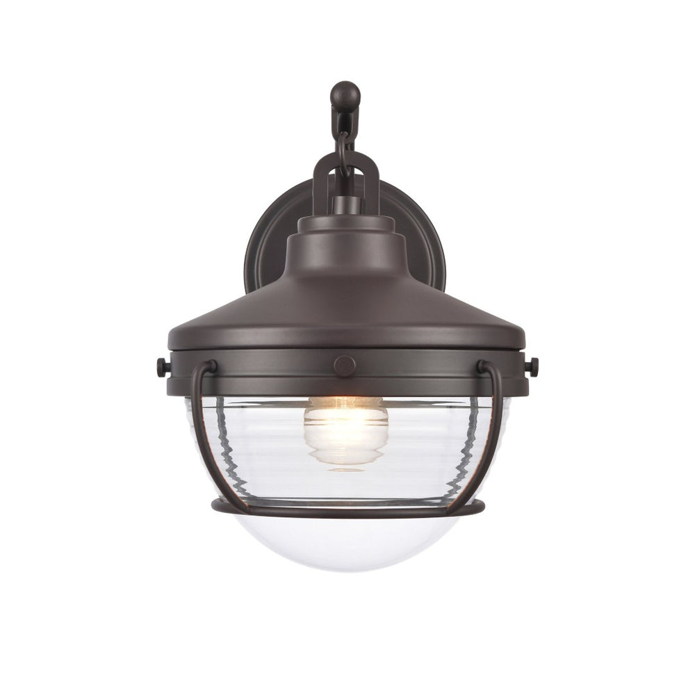 Atlas Eastport Nautical-Inspired Outdoor Wall Sconce with Clear Ribbed Glass for Coastal Charm Decor Oil Rubbed Bronze 9'' OL11131-BZ